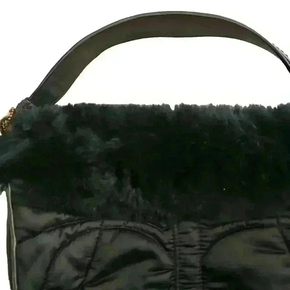 Coach Vintage Y2K Black Quilted Signature Rabbit Fur Trimmed Shoulder Bag - Picture 6 of 13